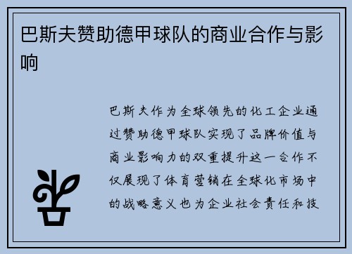 巴斯夫赞助德甲球队的商业合作与影响